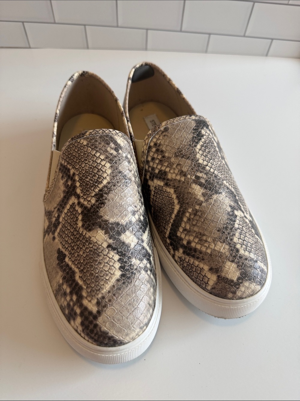 Steve Madden Snake-Print Slip-On Sneakers - Beige & Black